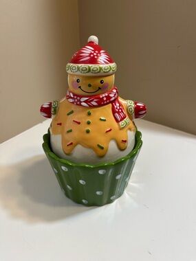 Temp-tations Holiday Gingerbread Cupcake Ceramic Jar - Red, Green
